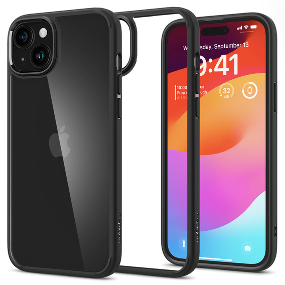 θήκη Spigen για iPhone 15, Ultra Hybrid, μαύρη + μετριασμένο γυαλί 9H