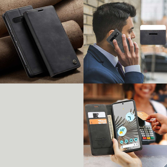 θήκη CASEME για Google Pixel 7 Pro, Leather Wallet Case, μαύρη