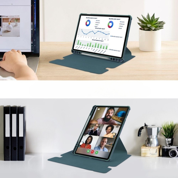 Θήκη πληκτρολογίου για Samsung Galaxy Tab S9, Rotary 360° Leather, σκούρα πράσινη
