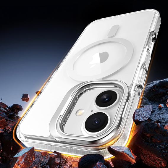 Θήκη για iPhone 17, για MagSafe, με βάση, διάφανη με γκρι ένθετα