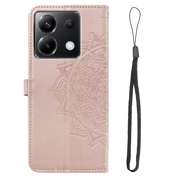 Θήκη με πτερύγιο για Xiaomi Poco X6 5G, Mandala, ροζ rose gold