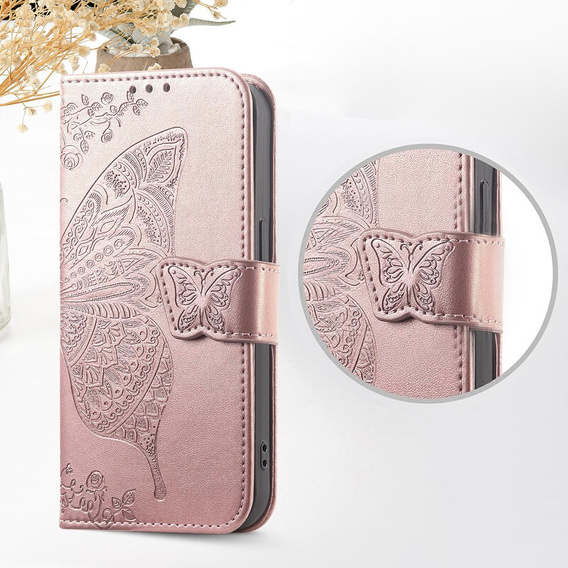 Θήκη με πτερύγιο για Xiaomi Redmi 15C 4G/LTE, Butterfly, ροζ rose gold
