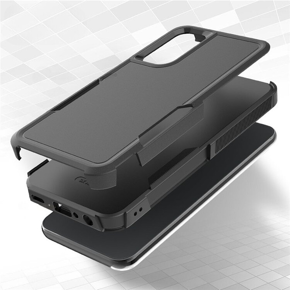 Θωρακισμένη θήκη για Samsung Galaxy A25, διπλής στρώσης, μαύρη + γυαλί 9H