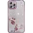 Θήκη για iPhone 14 Pro, Glitter Flower, μωβ
