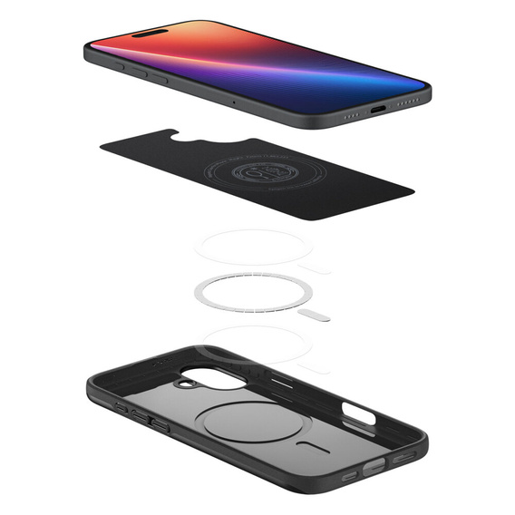 θήκη Spigen για iPhone 16 Plus, Thin Fit Mag, γκρι + γυαλί 9H tempered