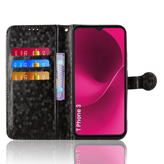 θήκη πτερύγιο για T Phone 3 5G, Wallet Rhombus, μαύρη