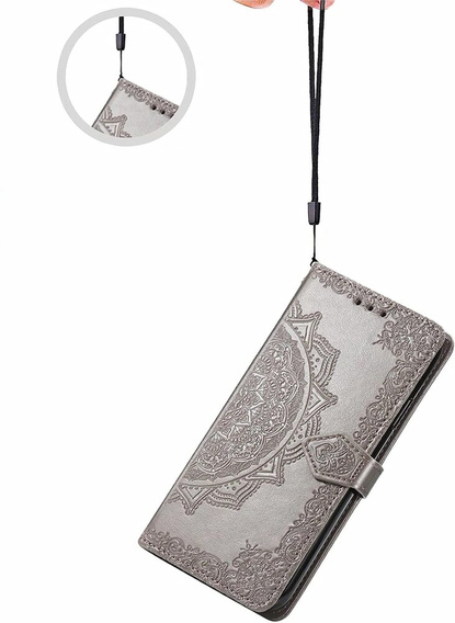 Θήκη με πτερύγιο για Motorola Edge 50 Ultra, Mandala, γκρι