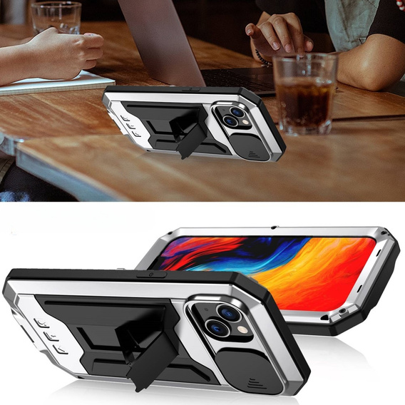 Θήκη για iPhone 14 Plus, R-JUST CamShield Slide, θωρακισμένη, ασημένια / μαύρη