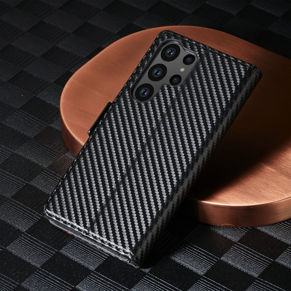 Θήκη με πτερύγιο για Samsung Galaxy S23 Ultra, Carbon LC.IMEEKE, μαύρη