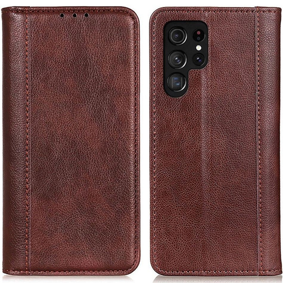 Θήκη για Samsung Galaxy S23 Ultra, Wallet Litchi Leather, καφέ