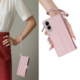 θήκη πτερύγιο για Samsung Galaxy S25 Edge, Rhombus Crossbody Leather, ροζ rose gold