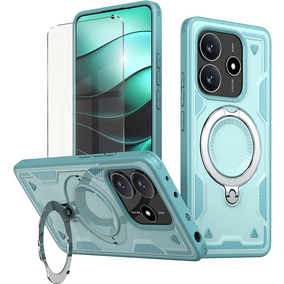 Θήκη για Xiaomi Redmi Note 14 5G, Στρατιωτικό MagSafe, μπλε + γυαλί 9H