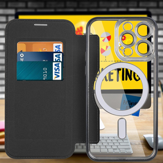 Θήκη με πτερύγιο για iPhone 14 Pro, RFID Wallet MagSafe CamShield, μαύρη