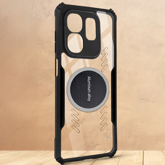 Θήκη για Infinix Hot 50i 4G, με μαγνητική πλάκα, διαφανής / μαύρη