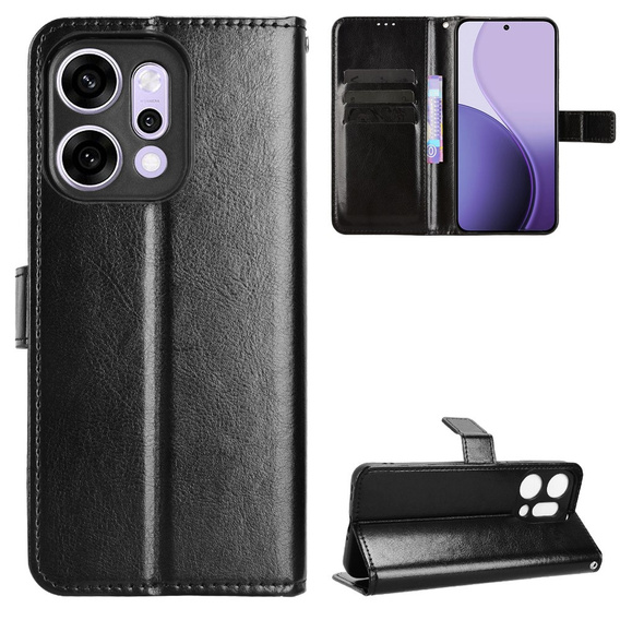 Θήκη με πτερύγιο για το Oppo Reno 14, υφή Crazy Horse, μαύρο