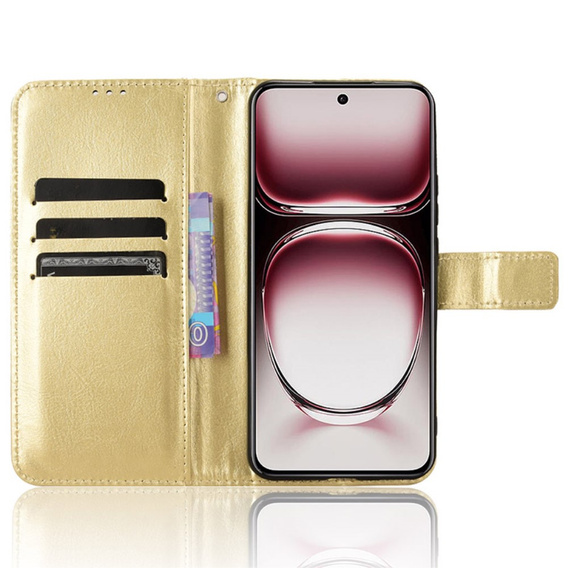 Θήκη με πτερύγιο για Oppo Reno 12, Crazy Horse Wallet, χρυσή