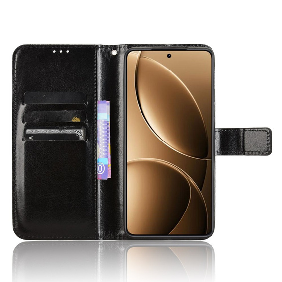 Θήκη με πτερύγιο για Xiaomi Poco F7 Pro, Crazy Horse Wallet, μαύρη