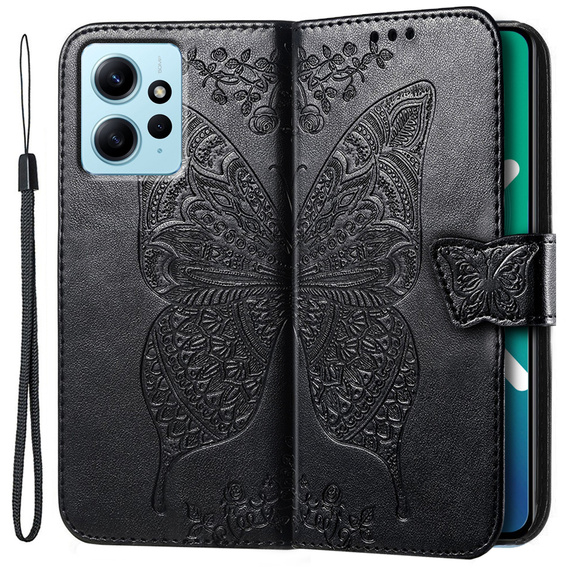 Θήκη με πτερύγιο για Xiaomi Redmi Note 12 4G, Butterfly, μαύρη
