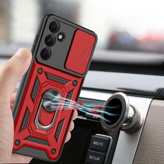 Θωρακισμένη θήκη για Samsung Galaxy A26, CamShield Slide, κόκκινη + Μετριασμένο γυαλί 9H