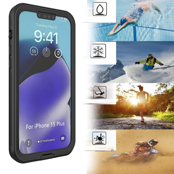 Αδιάβροχη θήκη IP68 για το iPhone 15 Plus, μαύρη