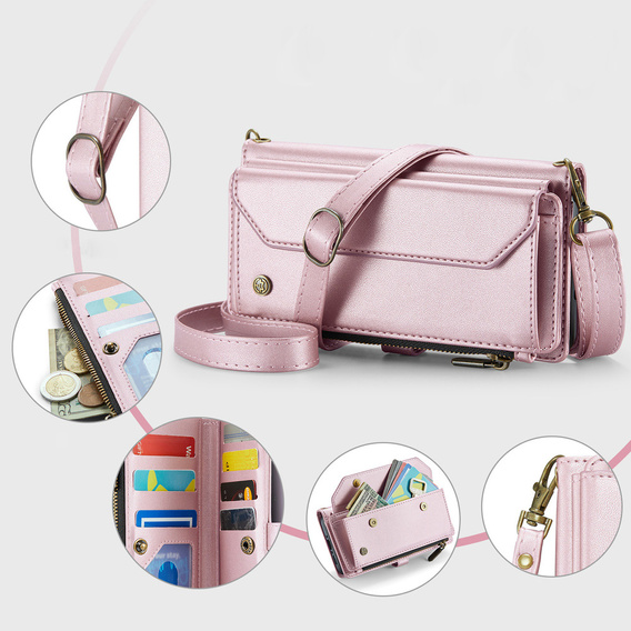 Θήκη πορτοφολιού με κλειδαριά και λουράκια για Samsung Galaxy A17 5G - ροζ