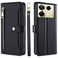 Θήκη με πτερύγιο για Infinix Note 40 Pro, Wallet Zipper Pocket, μαύρη