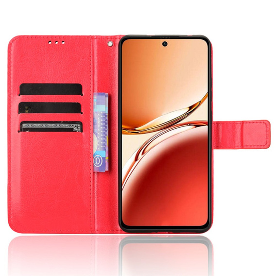 Θήκη με πτερύγιο για Oppo Reno 12FS / 12F, Crazy Horse Wallet, κόκκινη
