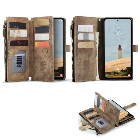 Η θήκη CASEME για Samsung Galaxy A56 5G, Leather Wallet Cash and Card Slots, με λουράκι, καφέ 