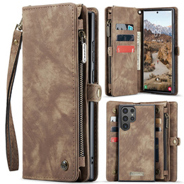 CASEME θήκη για Samsung Galaxy S25 Ultra, Retro Leather Wallet, με λουράκι, καφέ