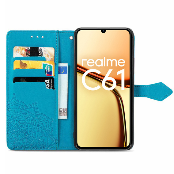 Θήκη με πτερύγιο για Realme C61, Mandala, μπλε