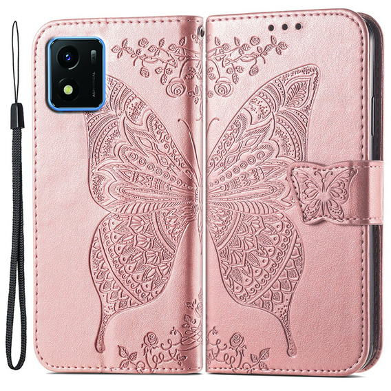 Θήκη με πτερύγιο για Vivo Y01, Butterfly, ροζ
