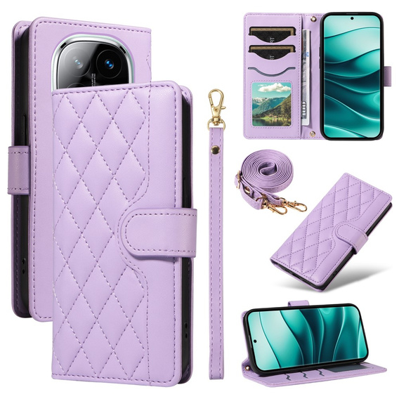 θήκη πτερύγιο για Xiaomi Redmi Note 14 Pro 5G / Xiaomi Redmi Note 14 Pro+ 5G / Xiaomi Poco X7 5G, Rhombus Crossbody Leather, μωβ