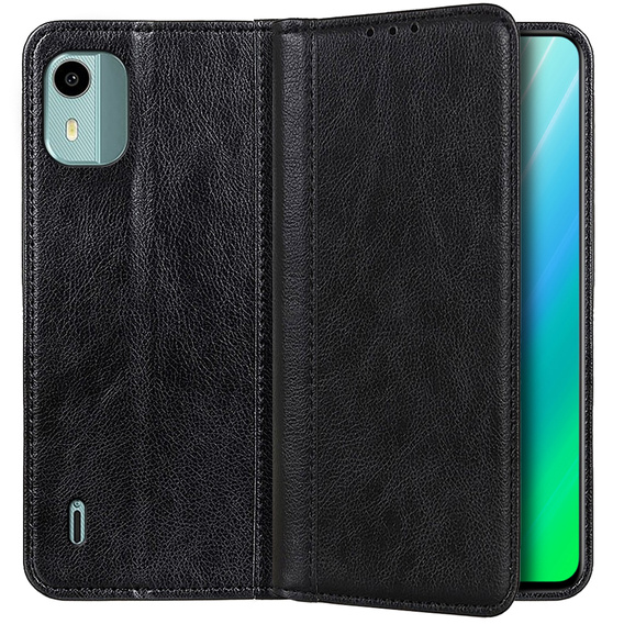 Θήκη για Nokia C12, Wallet Litchi Leather, μαύρη