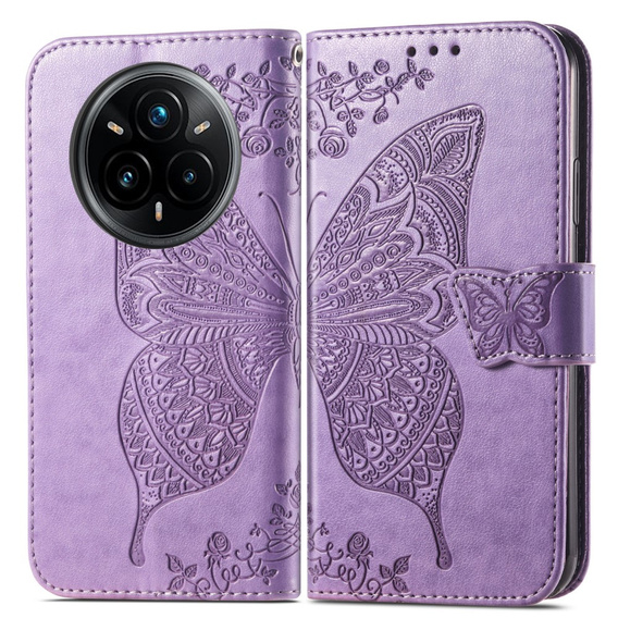 Θήκη με πτερύγιο για Realme 14 Pro 5G, Butterfly, μωβ