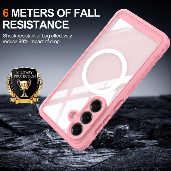 Θήκη Shockproof με γυαλί, για MagSafe για Samsung Galaxy S26 Plus, ροζ