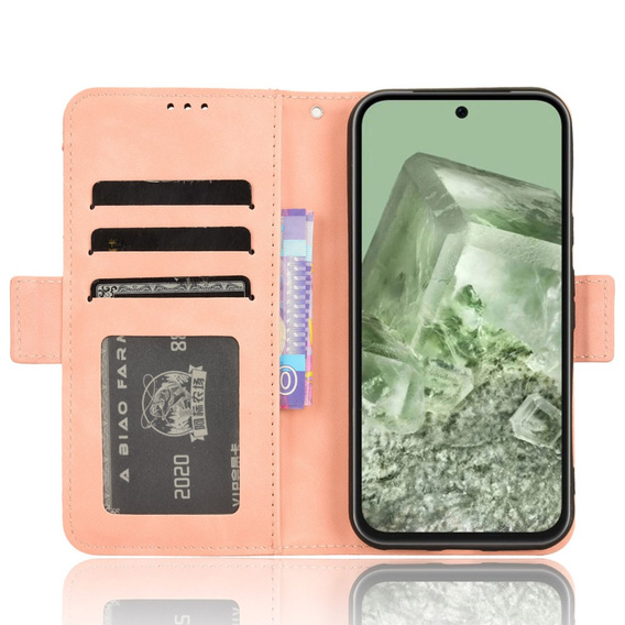 Θήκη με πτερύγιο για Google Pixel 8A, Card Slot, ροζ