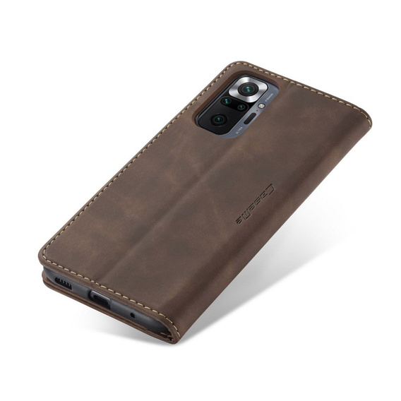 θήκη CASEME για Xiaomi Redmi Note 10 Pro, Leather Wallet Case, καφές
