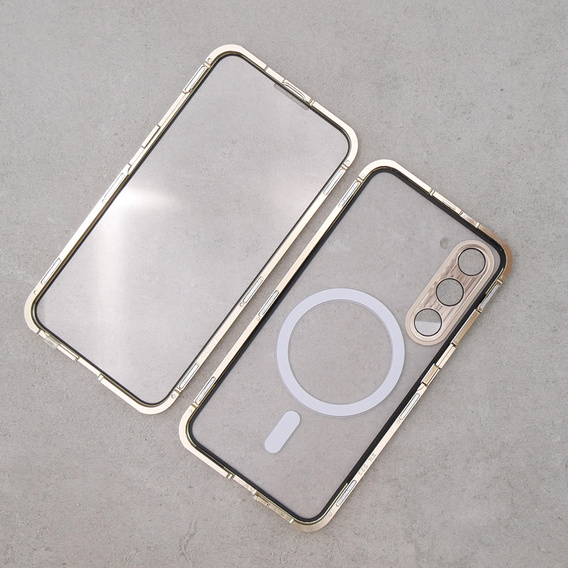 Μαγνητική θήκη MagSafe Dual Glass για Samsung Galaxy S23, χρυσή