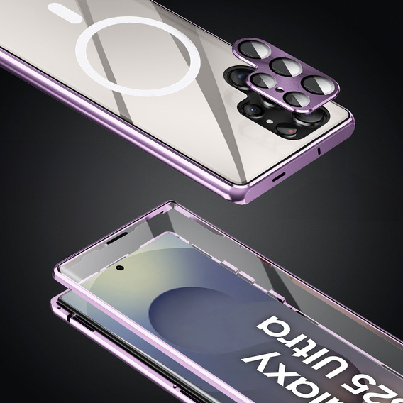 Μαγνητική θήκη MagSafe Dual Glass για Samsung Galaxy S25 Ultra, μωβ