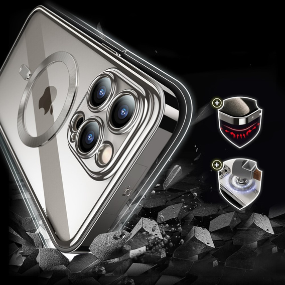 Θήκη για iPhone 15 Pro Max, Privacy Dual Glass, για MagSafe, ασημένια