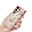 θήκη για Samsung Galaxy S25 Ultra, Leather Flower Card Slot, ροζ