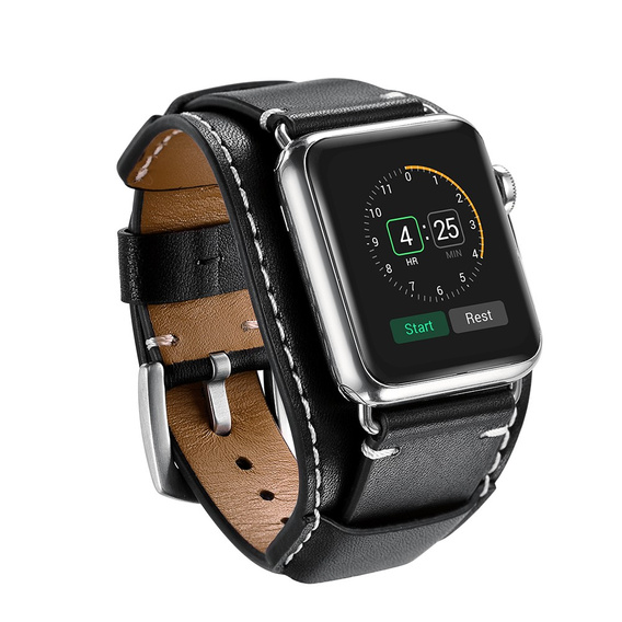 Δερμάτινο λουράκι για Apple Watch 1/2/3/4/5/6/7/8/SE/Ultra 42/44/45/49mm, Μαύρο