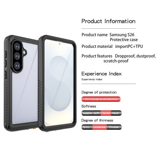 Αδιάβροχη θήκη IP68 Redpepper για Samsung Galaxy S26, μαύρη