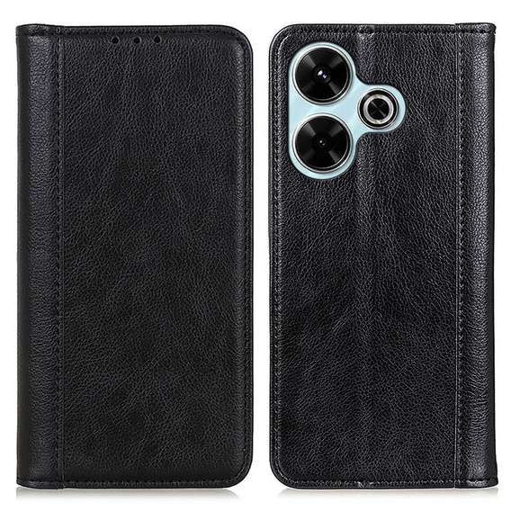 θήκη με πτερύγιο για Xiaomi Redmi 13, Split Leather, μαύρη