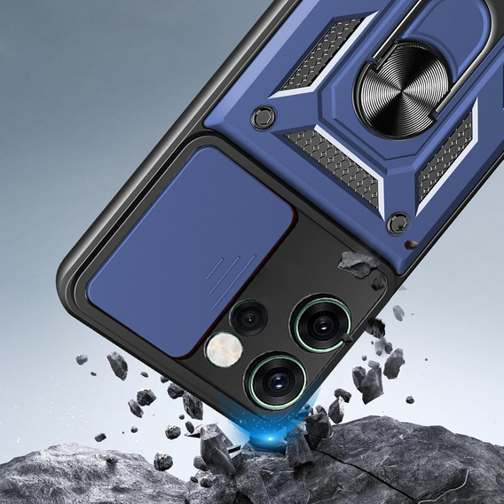 Θωρακισμένη θήκη για Oppo Reno 14F, με προστασία κάμερας, με βάση, μπλε
