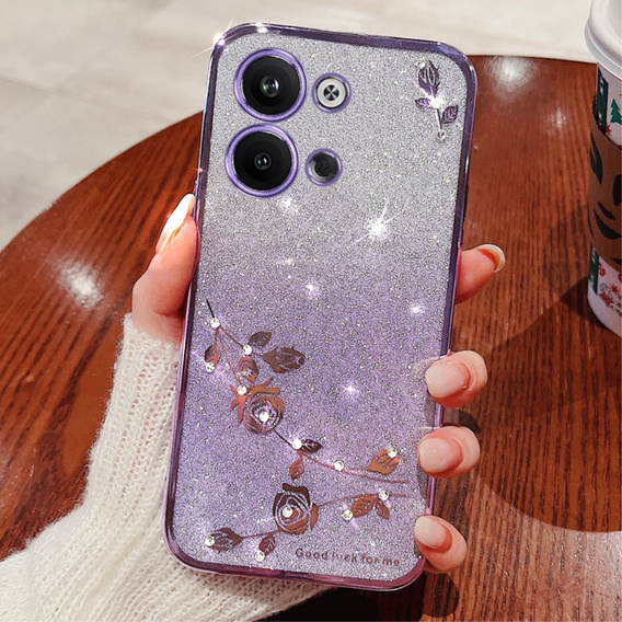 Θήκη για Infinix Note 30 VIP, Glitter Flower, μωβ