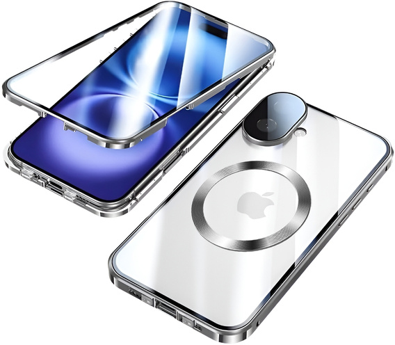 Μαγνητική θήκη MagSafe Dual Glass για iPhone 16, ασημένια