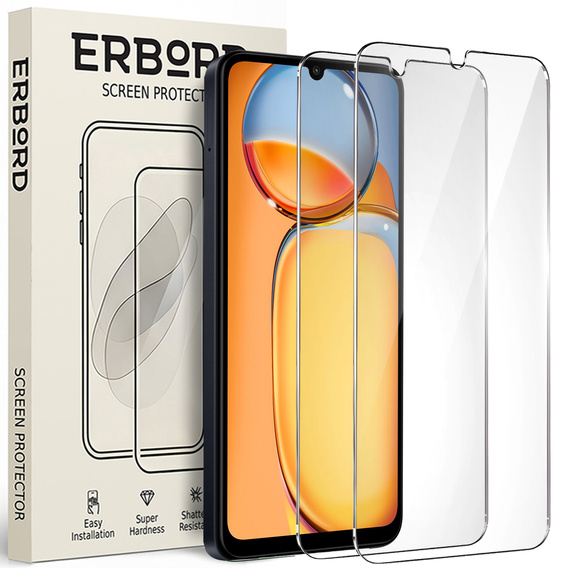 2x Μετριασμένο γυαλί για Xiaomi Redmi 13C / Poco C65, ERBORD 9H Hard Glass στην οθόνη