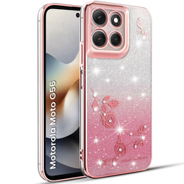 Θήκη για Motorola Moto G56 5G, Glitter Flower, ροζ rose gold