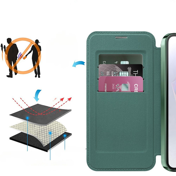 Θήκη με πτερύγιο για Samsung Galaxy A56, RFID Wallet MagSafe CamShield, πράσινη